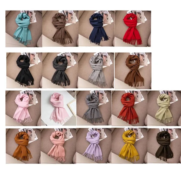 Winter 100% Wool 70.87inch Solid Color Tassel Long Scarves