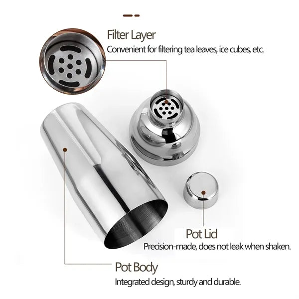7-Pc Leakproof Stainless Steel Cocktail Set with Storage Bag