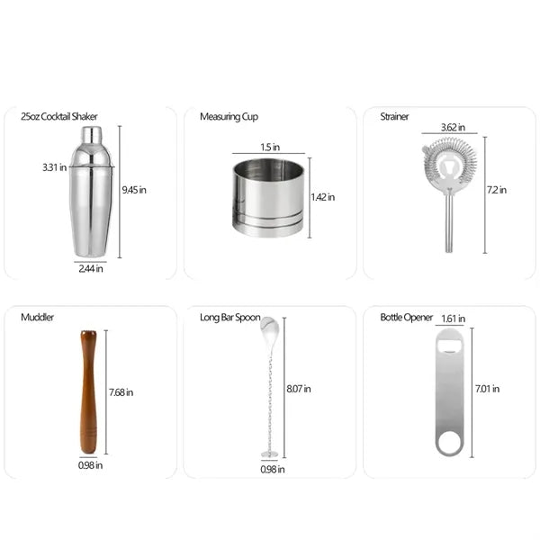 7-Pc Leakproof Stainless Steel Cocktail Set with Storage Bag