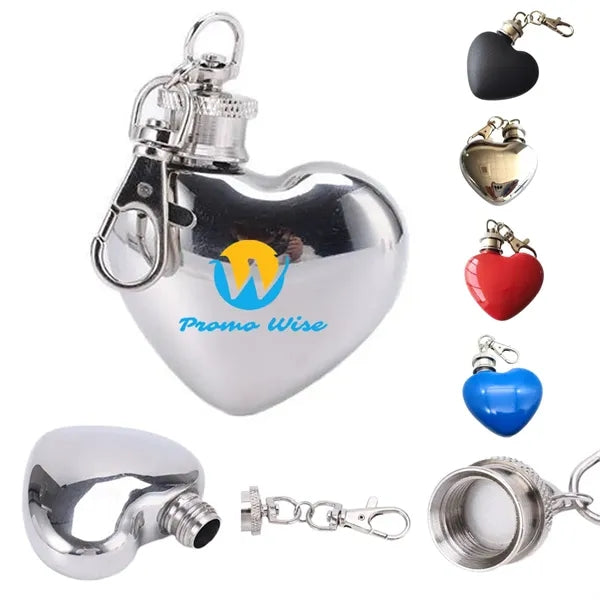 1oz Heart-Shaped Leakproof Stainless Steel Keychain Flask