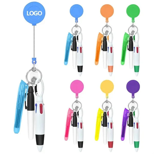 4 In 1 Multicolor Shuttle Pen Set With Badge Reel