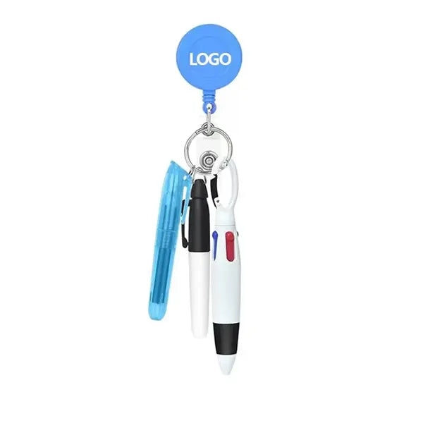 4 In 1 Multicolor Shuttle Pen Set With Badge Reel