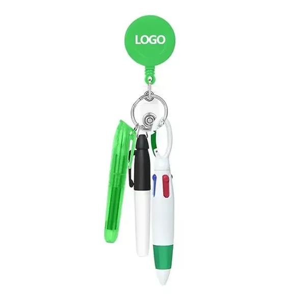 4 In 1 Multicolor Shuttle Pen Set With Badge Reel