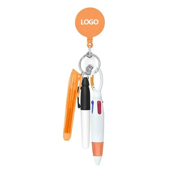 4 In 1 Multicolor Shuttle Pen Set With Badge Reel