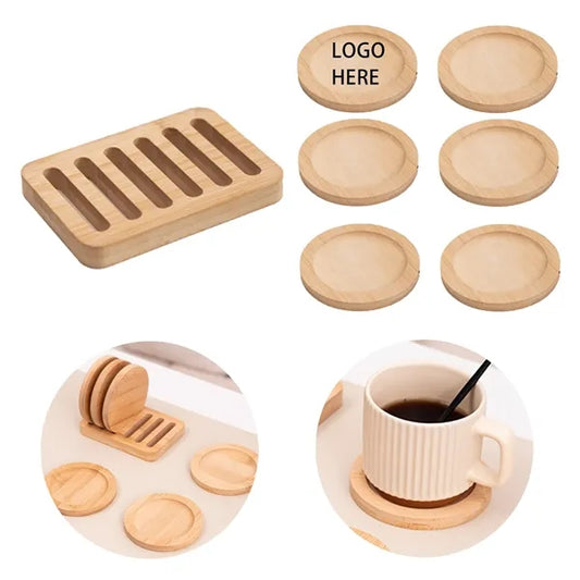 6 Pcs Bamboo Coaster Set with Stand