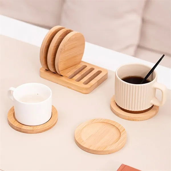 6 Pcs Bamboo Coaster Set with Stand
