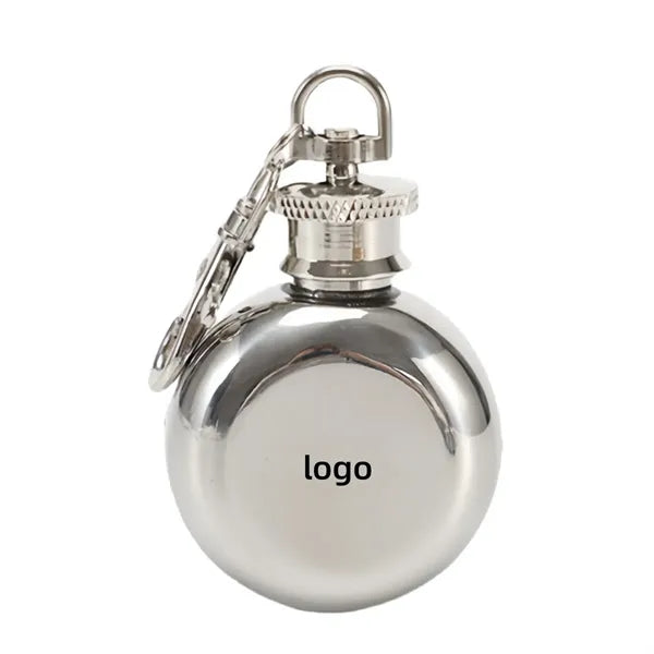 Mini Round 1oz Stainless Steel Flask Keychain