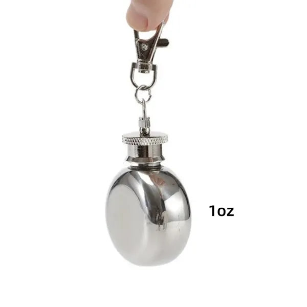 Mini Round 1oz Stainless Steel Flask Keychain