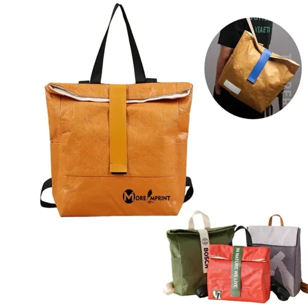 Wrinkled Roll-up Kraft Paper Backpack W/Cotton Linning