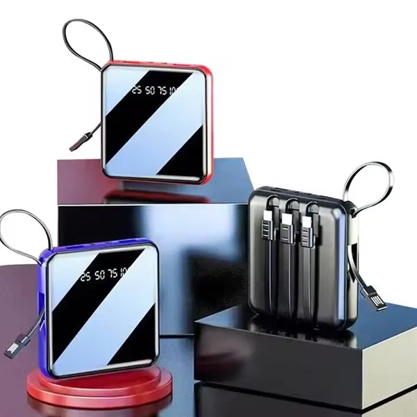 10000 mAh Square Mirror Power Bank with Built-in Cable