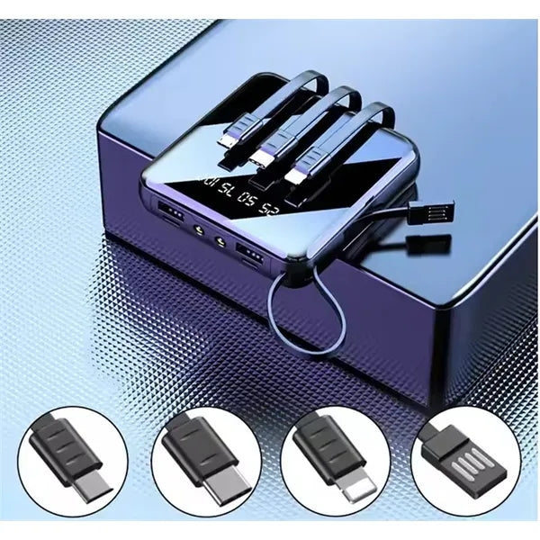 10000 mAh Square Mirror Power Bank with Built-in Cable