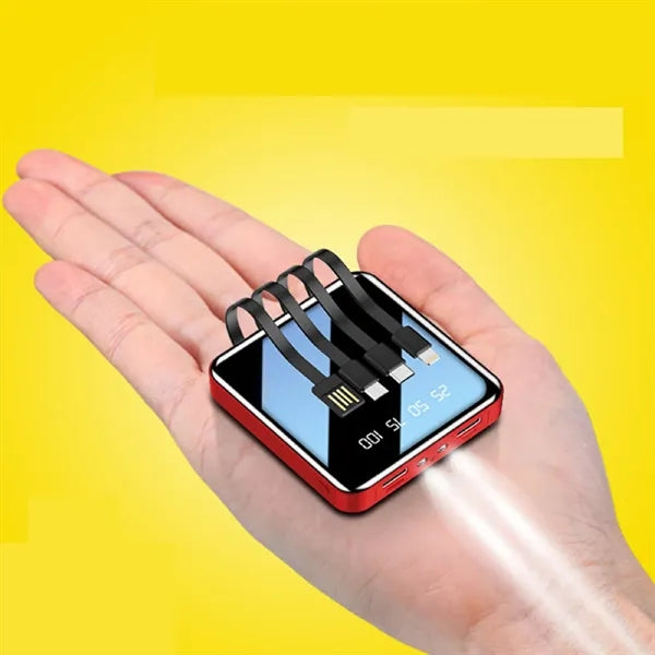 10000 mAh Square Mirror Power Bank with Built-in Cable
