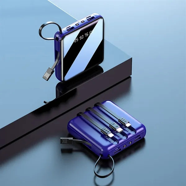 10000 mAh Square Mirror Power Bank with Built-in Cable