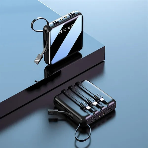 10000 mAh Square Mirror Power Bank with Built-in Cable