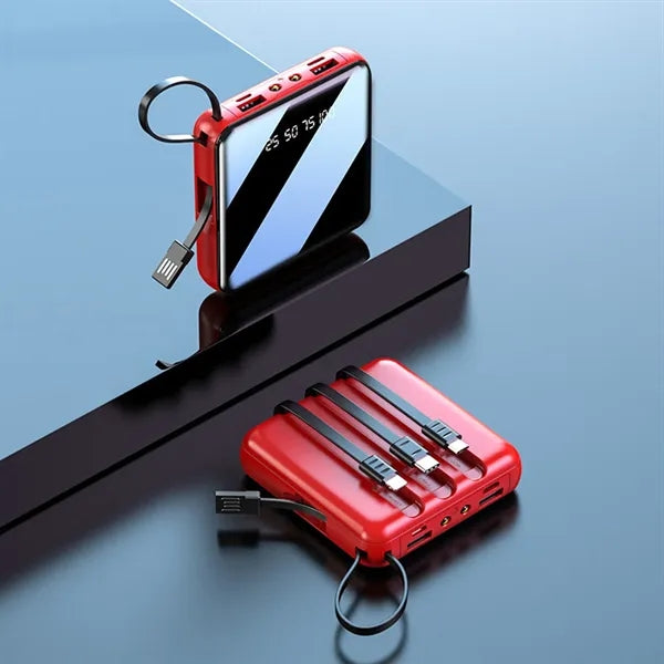10000 mAh Square Mirror Power Bank with Built-in Cable