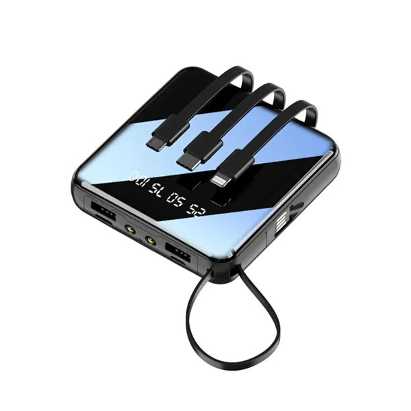 10000 mAh Square Mirror Power Bank with Built-in Cable