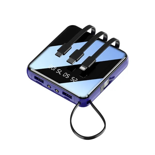 10000 mAh Square Mirror Power Bank with Built-in Cable