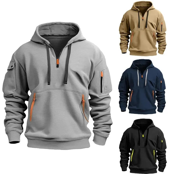 Vintage Quarter Zipper Pullover Sweatshirts Hoodies for Men