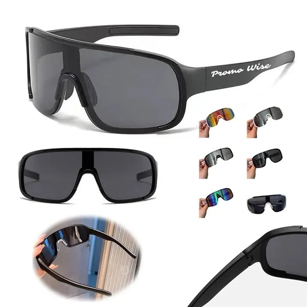 Polarized Retro Wraparound Sport Mirror Lens Sunglasses