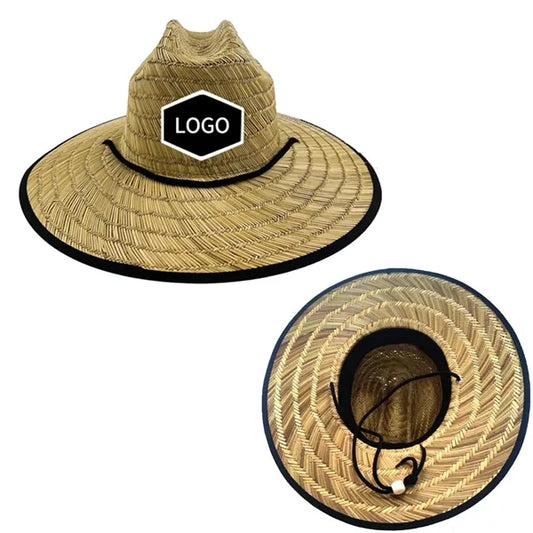Wide Brim Straw Sun Hat with Patch
