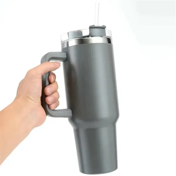 40 oz Insulated Stainless Steel Travel Mug w/ Handle w/Straw