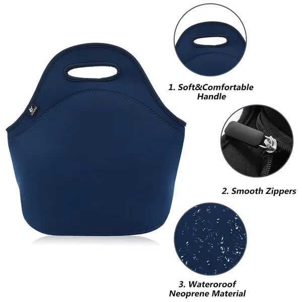 Insulated Neoprene Lunch BagTote With Zipper