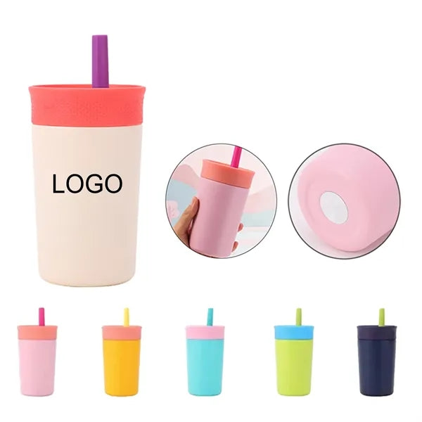 12oz Portable Stainless Steel Water Bottle With Straw