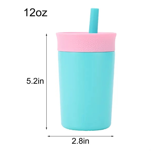 12oz Portable Stainless Steel Water Bottle With Straw