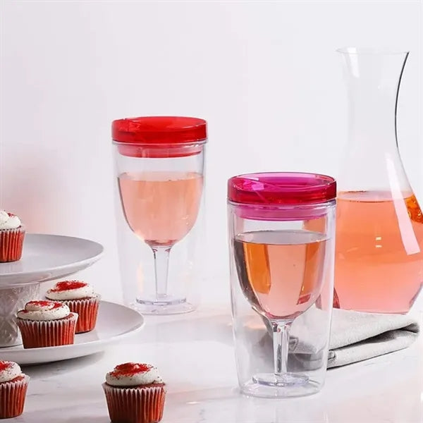 10Oz. Acrylic Double Wall Wine Tumbler with Lid