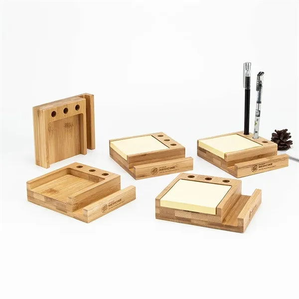 Bamboo Multi-Functional StickyNotes Desk Organizer