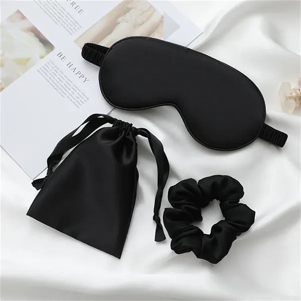 Imitation Silk Sleep Set (Eye Mask, Scrunchie, Storage Bag)