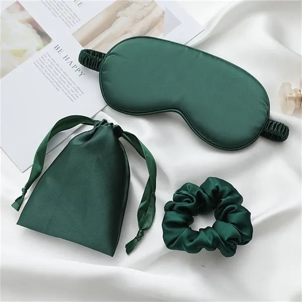 Imitation Silk Sleep Set (Eye Mask, Scrunchie, Storage Bag)