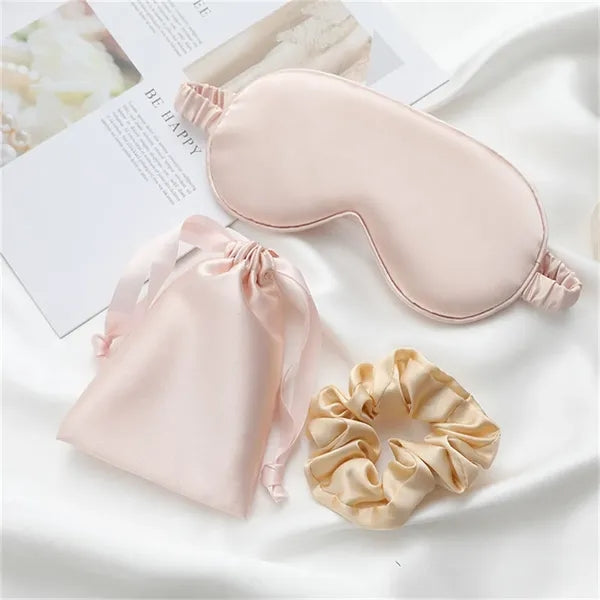 Imitation Silk Sleep Set (Eye Mask, Scrunchie, Storage Bag)