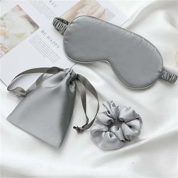 Imitation Silk Sleep Set (Eye Mask, Scrunchie, Storage Bag)