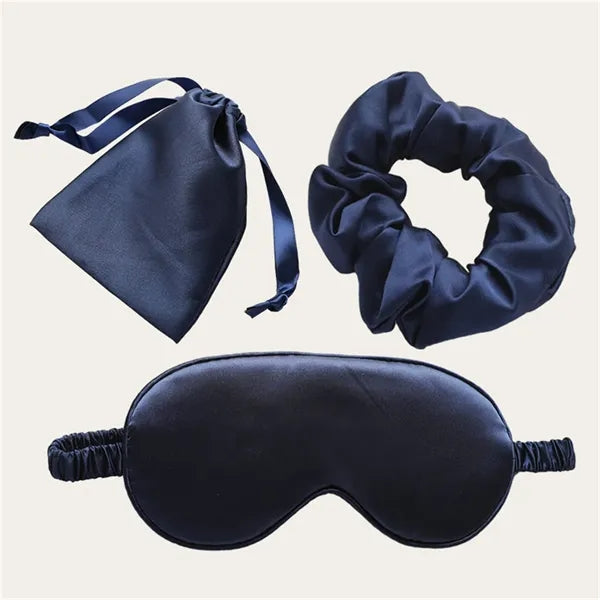 Imitation Silk Sleep Set (Eye Mask, Scrunchie, Storage Bag)