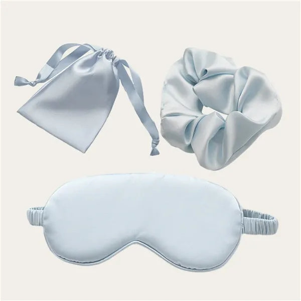 Imitation Silk Sleep Set (Eye Mask, Scrunchie, Storage Bag)