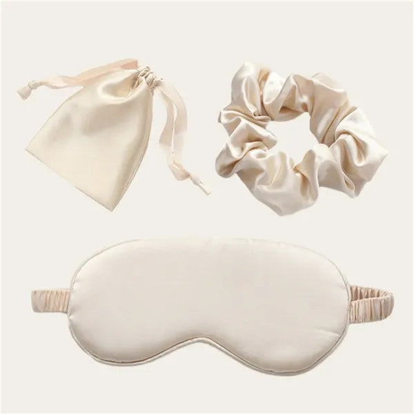 Imitation Silk Sleep Set (Eye Mask, Scrunchie, Storage Bag)