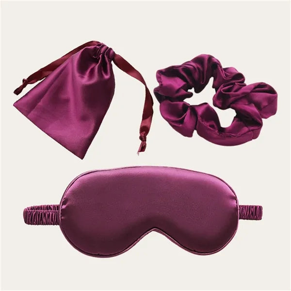 Imitation Silk Sleep Set (Eye Mask, Scrunchie, Storage Bag)