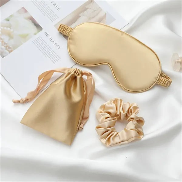 Imitation Silk Sleep Set (Eye Mask, Scrunchie, Storage Bag)