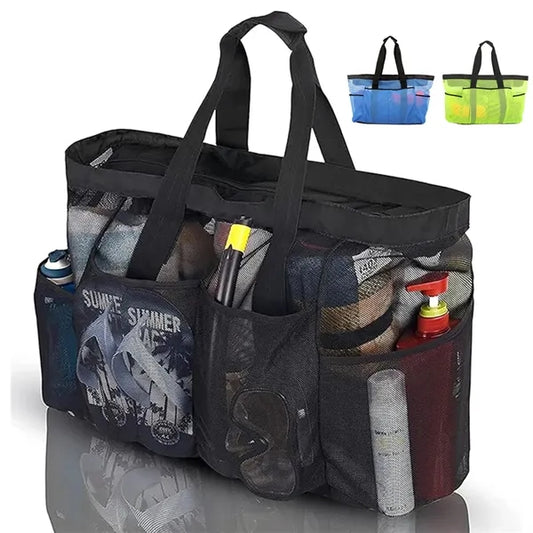 Extra Large Mesh Beach Tote with Zipper & Pockets
