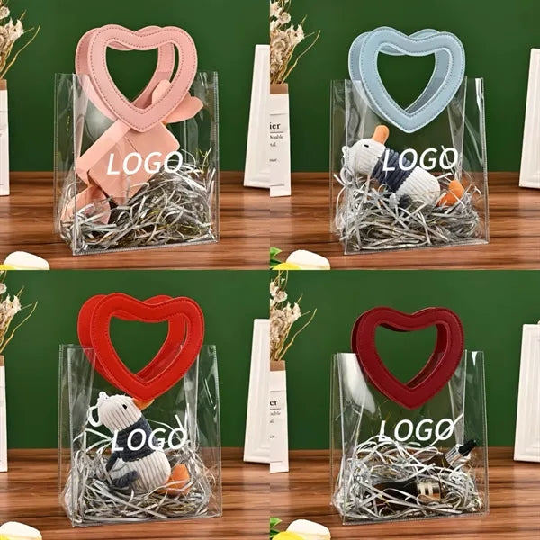 PVC Transparent Gift Bag with Heart-Shaped Handle