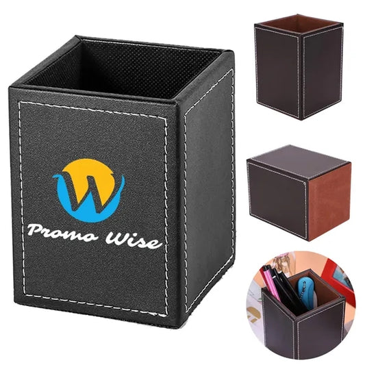 Waterproof Scratchproof Base PU Leather Desk Pen Holder