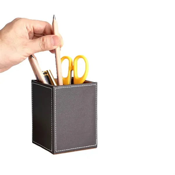 Waterproof Scratchproof Base PU Leather Desk Pen Holder