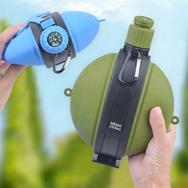 20oz BPA-free Outdoor Foldable Water Bottle with Compass