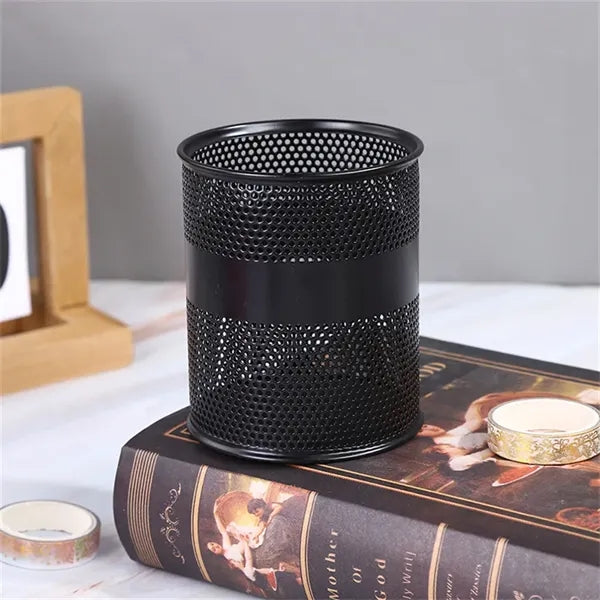 Functional Perforated Metal Pen Holder with Branding Area