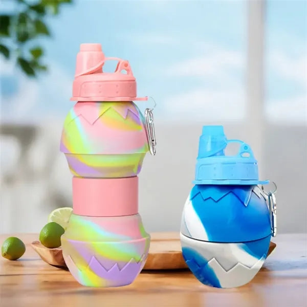 24oz Foldable Eggshell Silicone Bottle with Carabiner