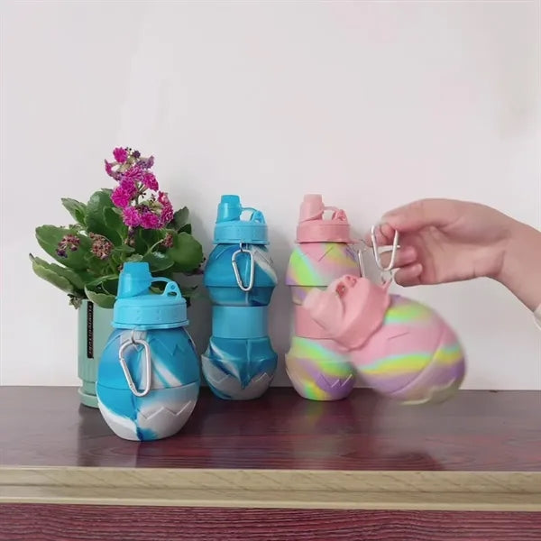 24oz Foldable Eggshell Silicone Bottle with Carabiner
