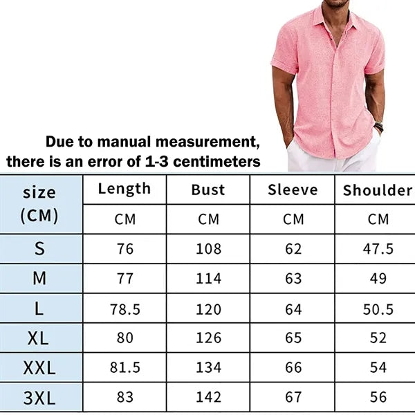 Men's Loose Linen Cotton Short Sleeve Beach Shirt