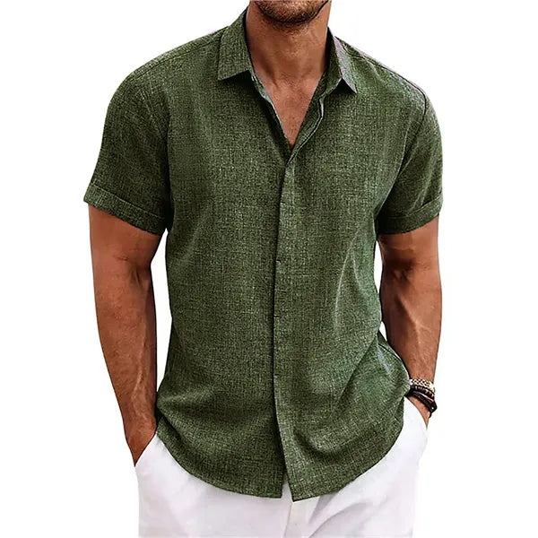 Men's Loose Linen Cotton Short Sleeve Beach Shirt