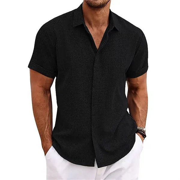Men's Loose Linen Cotton Short Sleeve Beach Shirt